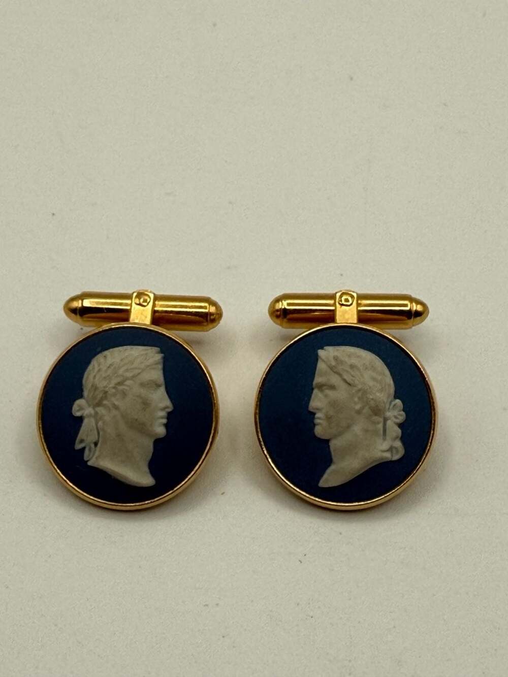 Vintage Wedgwood England Blue and White Jasperware Cameo Cufflinks